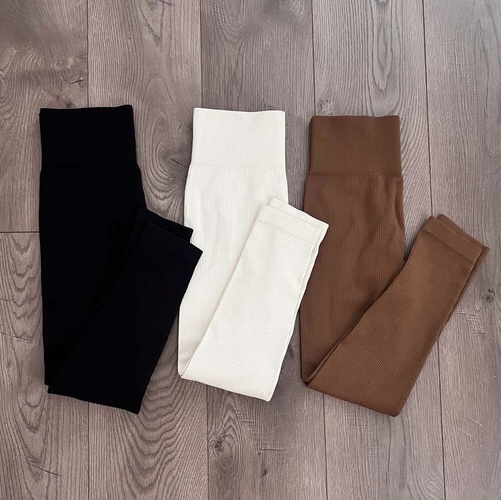 Set of 3 Women's High-Waisted Seamless Ribbed Leggings